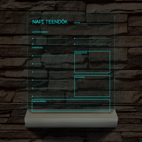 Napi teendők írható 3D led lámpa fatalppal 7 színű 