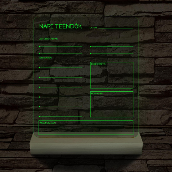 Napi teendők írható 3D led lámpa fatalppal 7 színű 