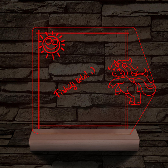 Írható unikornis 3D led lámpa fatalppal 7 színű 