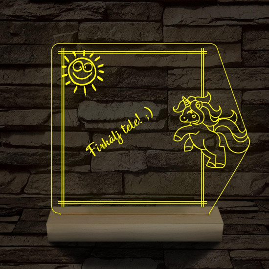 Írható unikornis 3D led lámpa fatalppal 7 színű 