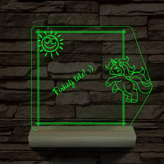 Írható unikornis 3D led lámpa fatalppal 7 színű 