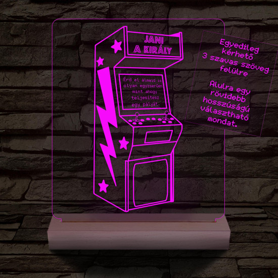 Retro Arcade Játékgép személyre szabott fa talppal 7 színű 3D led lámpa