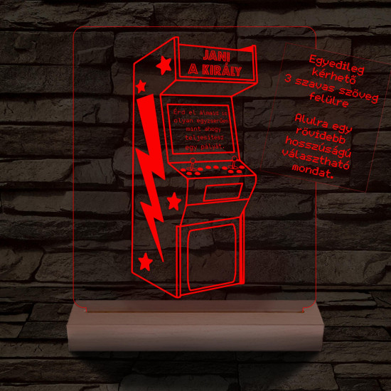 Retro Arcade Játékgép személyre szabott fa talppal 7 színű 3D led lámpa