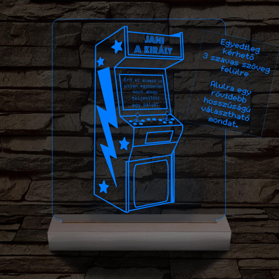 Retro Arcade Játékgép személyre szabott fa talppal 7 színű 3D led lámpa