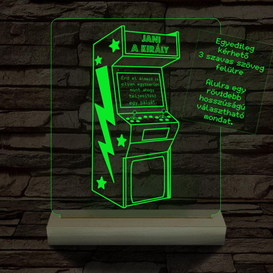 Retro Arcade Játékgép személyre szabott fa talppal 7 színű 3D led lámpa