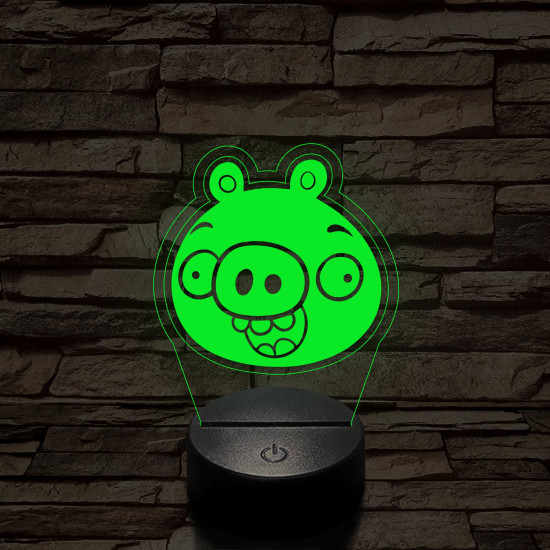 Angry Birds zöld malac piggy 7 színű 3D led lámpa