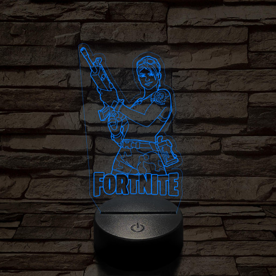 Fortnite női fegyveres karakter 7 színű 3D led lámpa