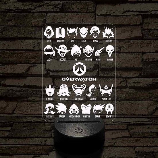 Overwatch karakterek 7 színű 3D led lámpa