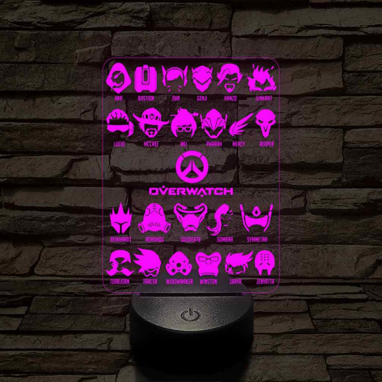 Overwatch karakterek 7 színű 3D led lámpa