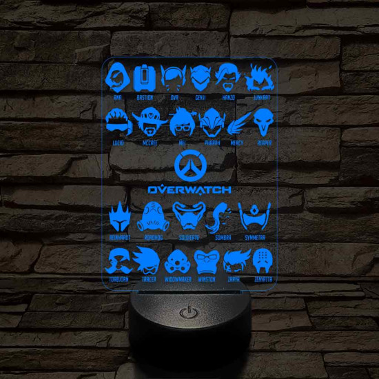 Overwatch karakterek 7 színű 3D led lámpa