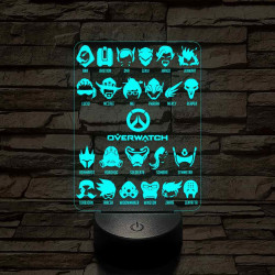 Overwatch karakterek 7 színű 3D led lámpa