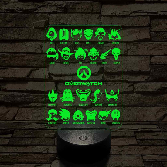 Overwatch karakterek 7 színű 3D led lámpa