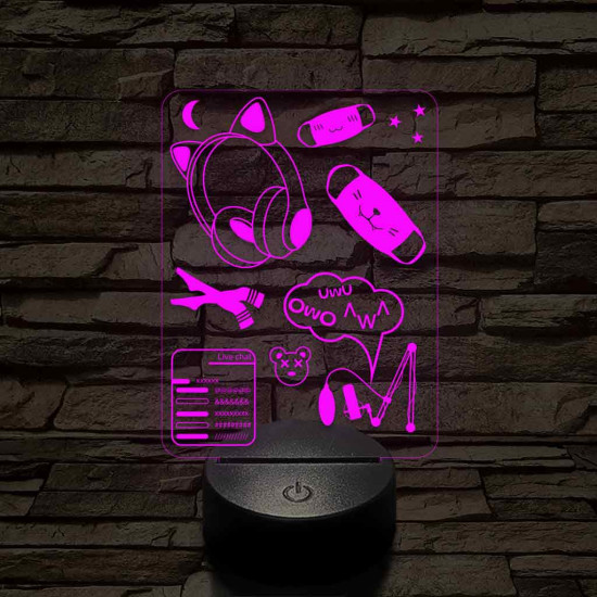 Streamer cuki montázs 7 színű 3D led lámpa