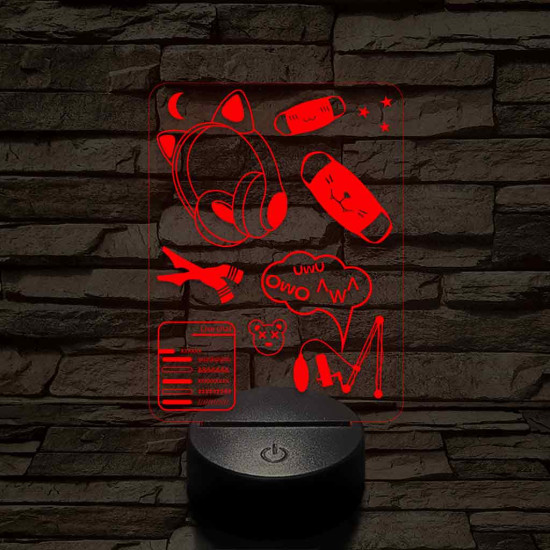 Streamer cuki montázs 7 színű 3D led lámpa