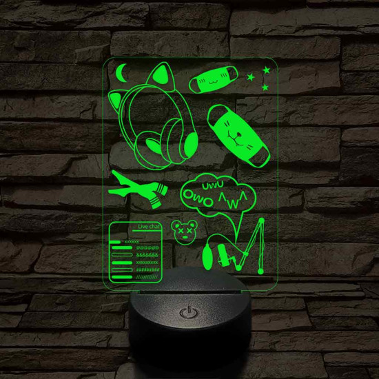 Streamer cuki montázs 7 színű 3D led lámpa