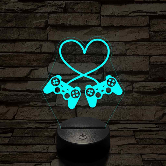 Gaming love 7 színű 3D led lámpa