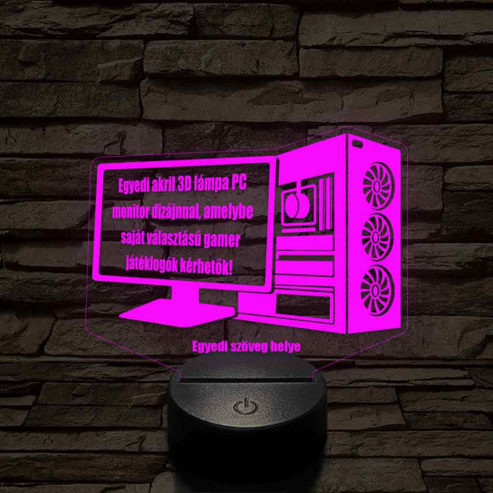 Személyre szabott gamer setup 3D illúzió led lámpa - egyedi gravírozható játéklogókkal és névvel