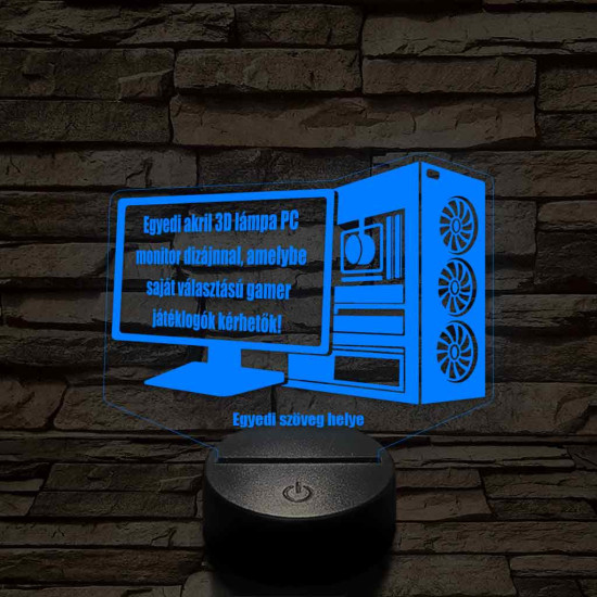 Személyre szabott gamer setup 3D illúzió led lámpa - egyedi gravírozható játéklogókkal és névvel