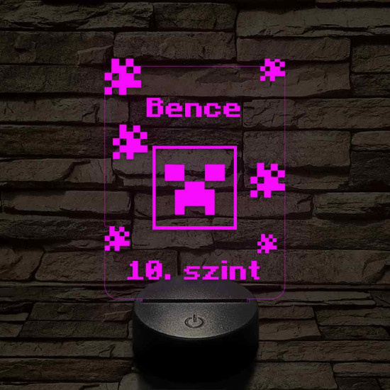 Minecraft Creeper - egyedi névbeírós 3D illúzió led lámpa