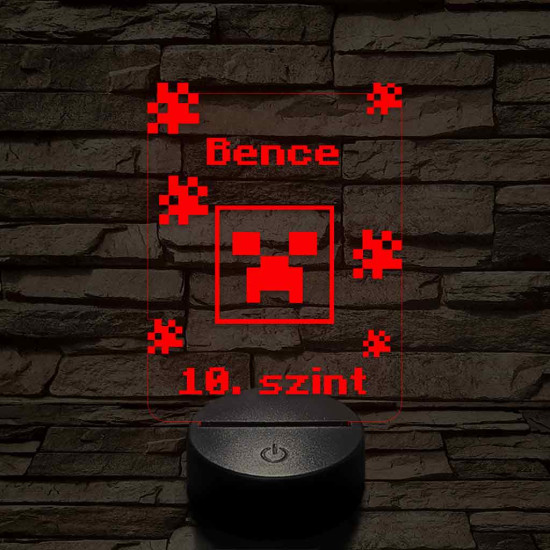 Minecraft Creeper - egyedi névbeírós 3D illúzió led lámpa