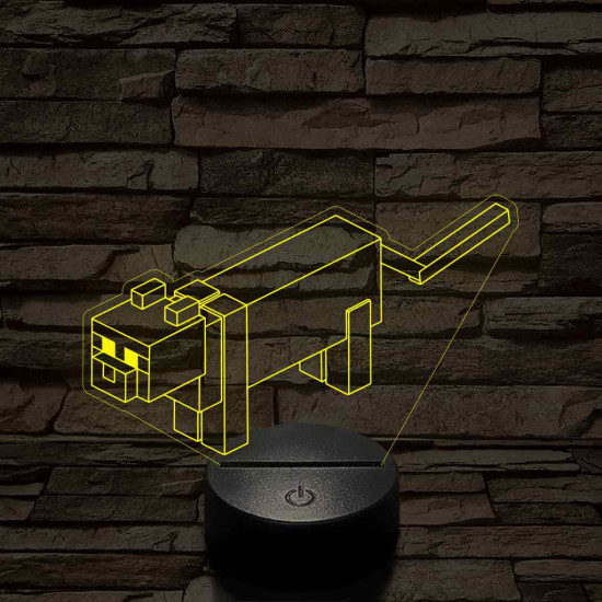 Minecraft cica 7 színű 3D led lámpa