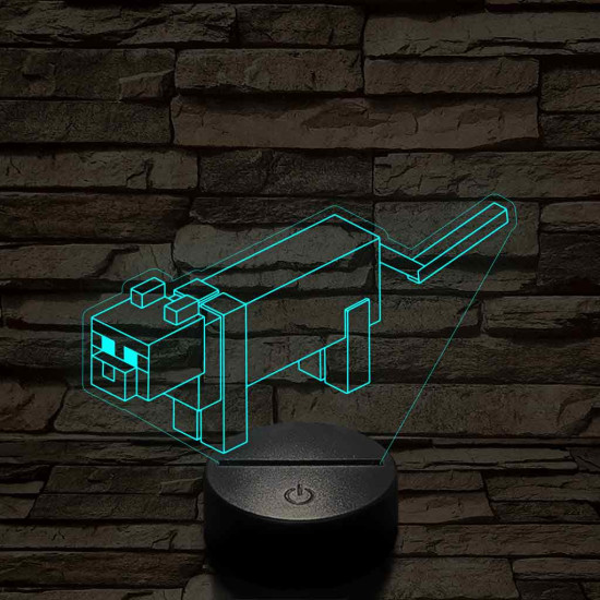 Minecraft cica 7 színű 3D led lámpa