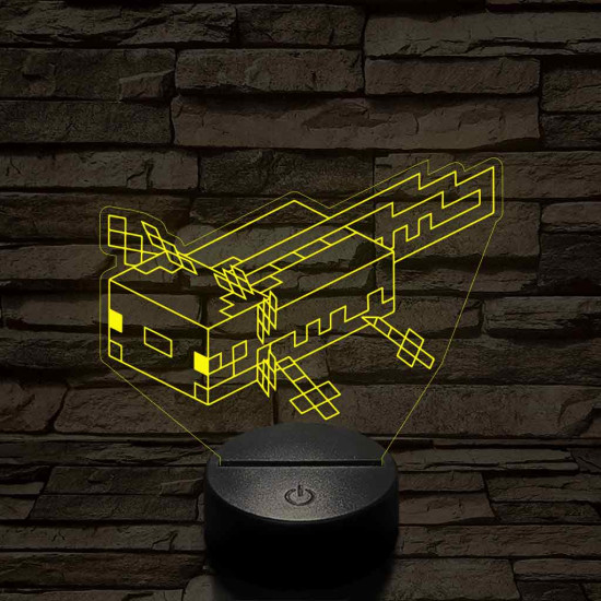 Minecraft Axolotl – 7 színű, színváltós 3D LED lámpa