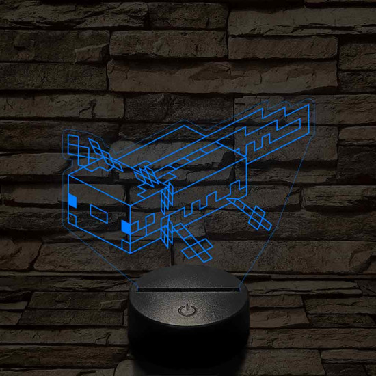 Minecraft Axolotl – 7 színű, színváltós 3D LED lámpa