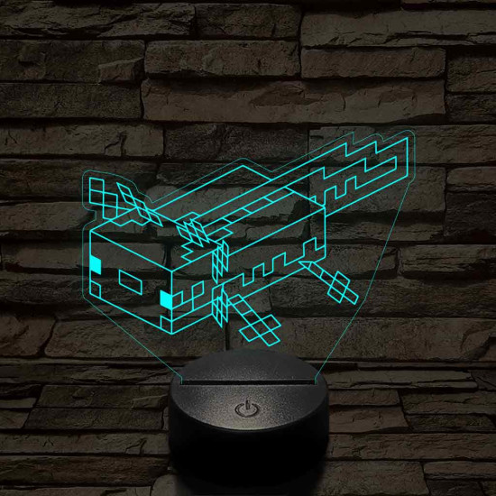 Minecraft Axolotl – 7 színű, színváltós 3D LED lámpa