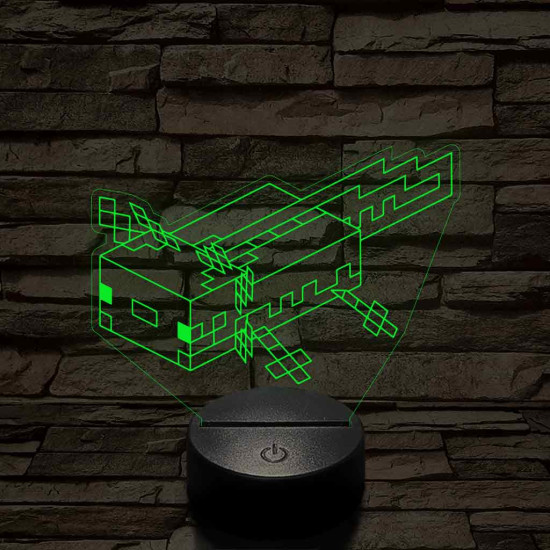 Minecraft Axolotl – 7 színű, színváltós 3D LED lámpa