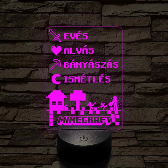 Minecraft élet – 7 színű, színváltós 3D LED lámpa 