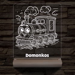 Gőzmozdony személyre szabott 20 cm fa talppal 7 színű 3D led lámpa