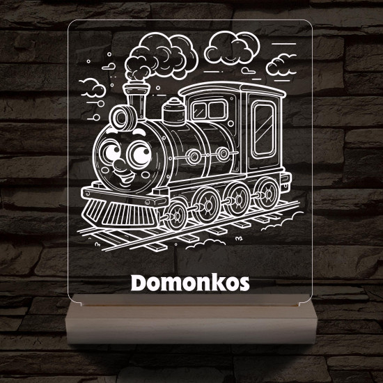 Gőzmozdony személyre szabott 20 cm fa talppal 7 színű 3D led lámpa