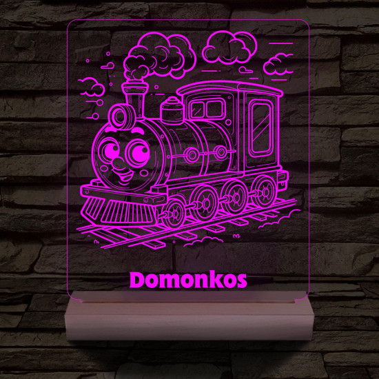 Gőzmozdony személyre szabott 20 cm fa talppal 7 színű 3D led lámpa