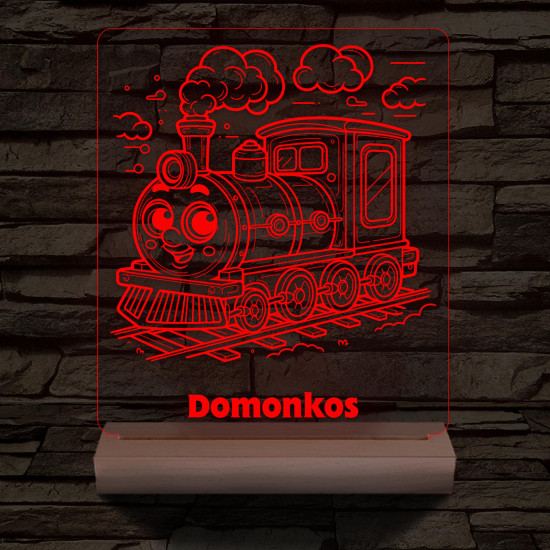 Gőzmozdony személyre szabott 20 cm fa talppal 7 színű 3D led lámpa