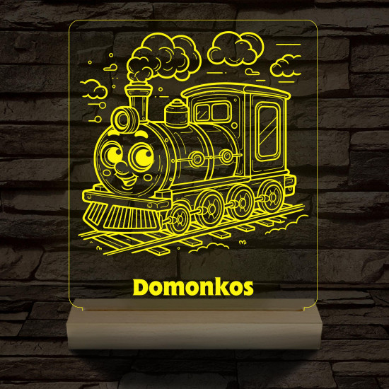 Gőzmozdony személyre szabott 20 cm fa talppal 7 színű 3D led lámpa