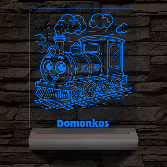 Gőzmozdony személyre szabott 20 cm fa talppal 7 színű 3D led lámpa