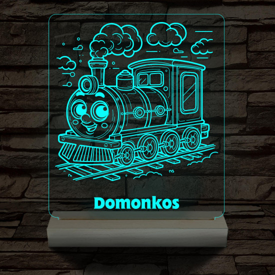 Gőzmozdony személyre szabott 20 cm fa talppal 7 színű 3D led lámpa