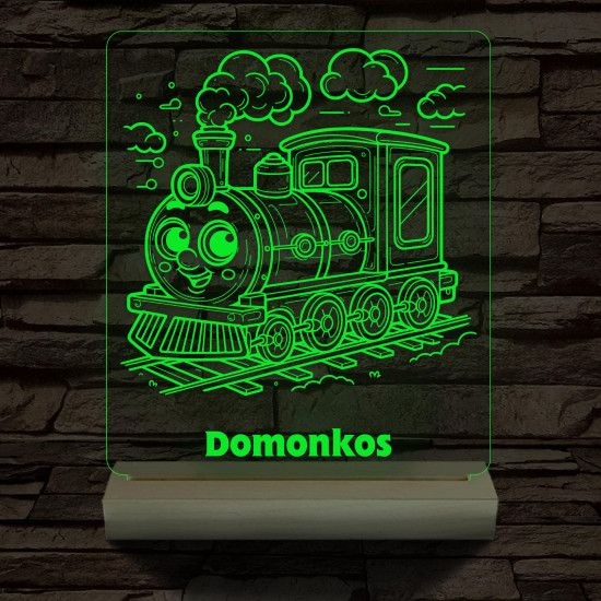 Gőzmozdony személyre szabott 20 cm fa talppal 7 színű 3D led lámpa