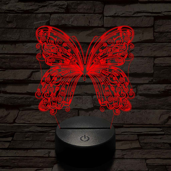 Szép, motívumos, pillangós  7 színű 3D led lámpa