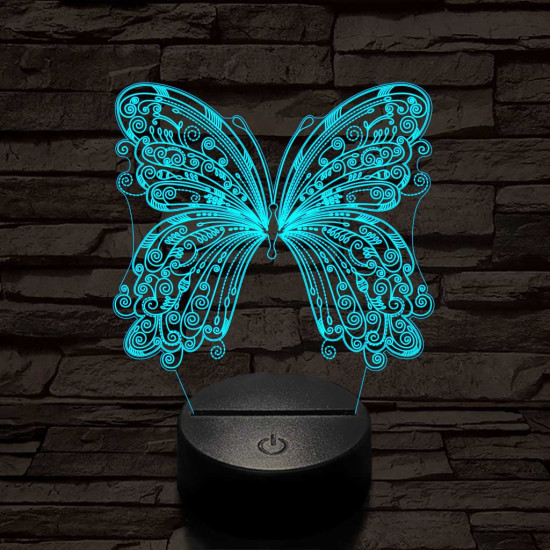 Szép, motívumos, pillangós  7 színű 3D led lámpa