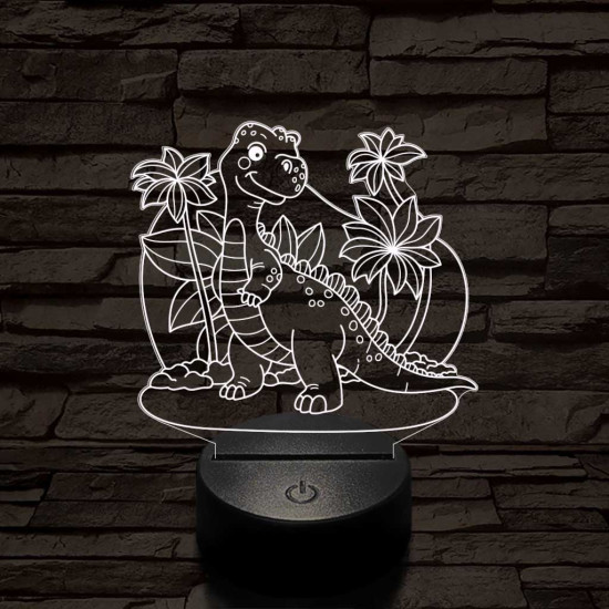 Mosolygós t-rex 7 színű 3D led lámpa