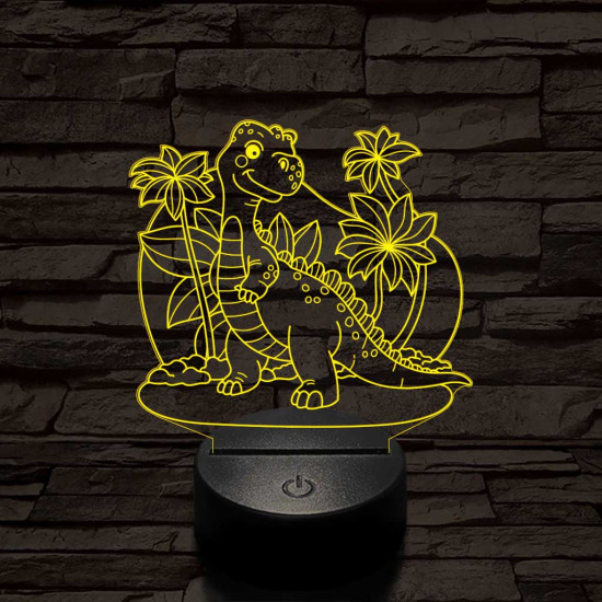 Mosolygós t-rex 7 színű 3D led lámpa
