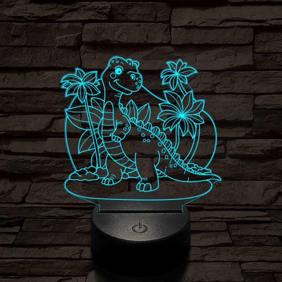 Mosolygós t-rex 7 színű 3D led lámpa