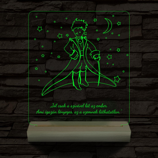 A kis herceg személyre szabott 20 cm fa talppal 7 színű 3D led lámpa