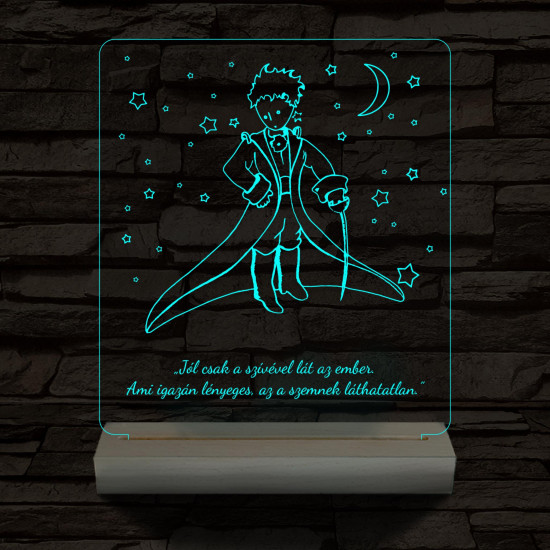 A kis herceg személyre szabott 20 cm fa talppal 7 színű 3D led lámpa