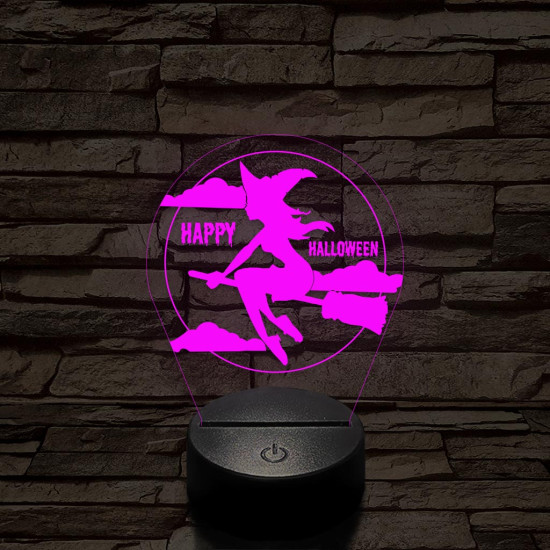 Seprűn suhanó boszi 7 színű  3D led lámpa