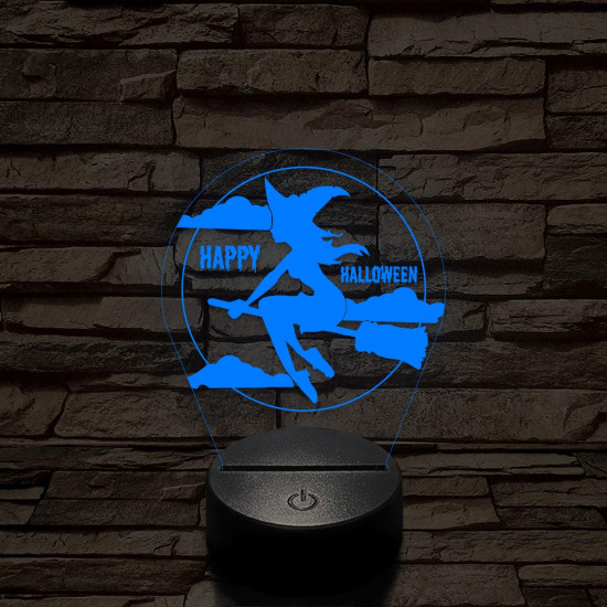 Seprűn suhanó boszi 7 színű  3D led lámpa