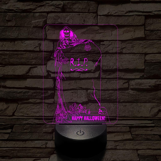 Halloween-i sírkő 7 színű  3D led lámpa