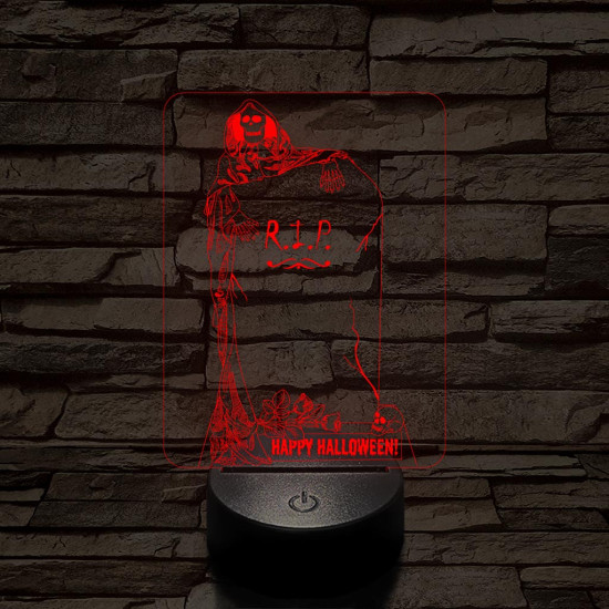 Halloween-i sírkő 7 színű  3D led lámpa